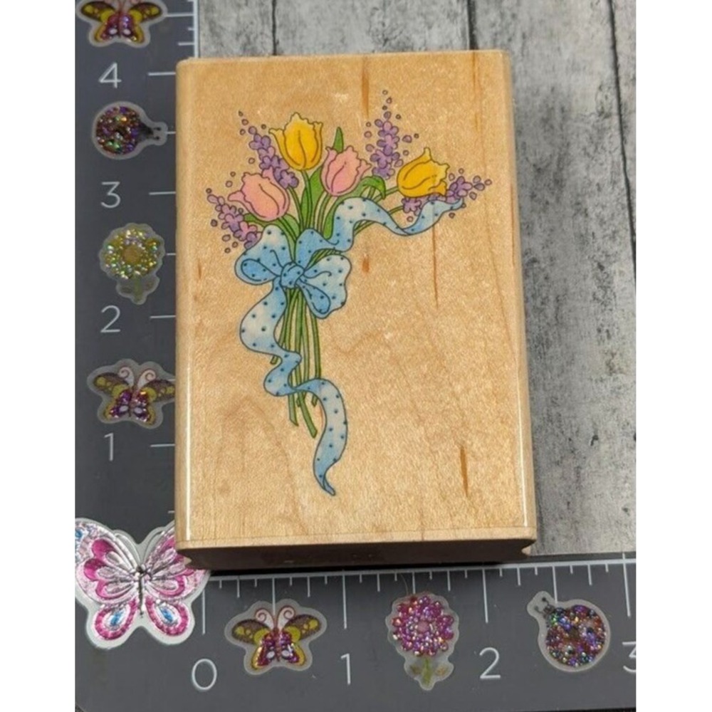 Stampendous Tulip Corner M047 Flowers Rubber Stamp Wood #K28